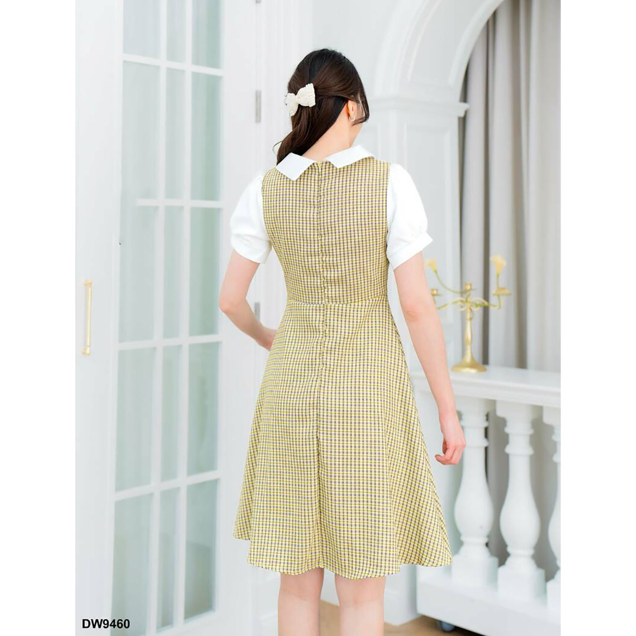 kudapy เดรสสั้นสีกรม สีเหลือง สีชมพู ผ้าลายสก็อตแต่งกระดุม แขนสั้น ใสเที่ยว สวยดูดีมาก