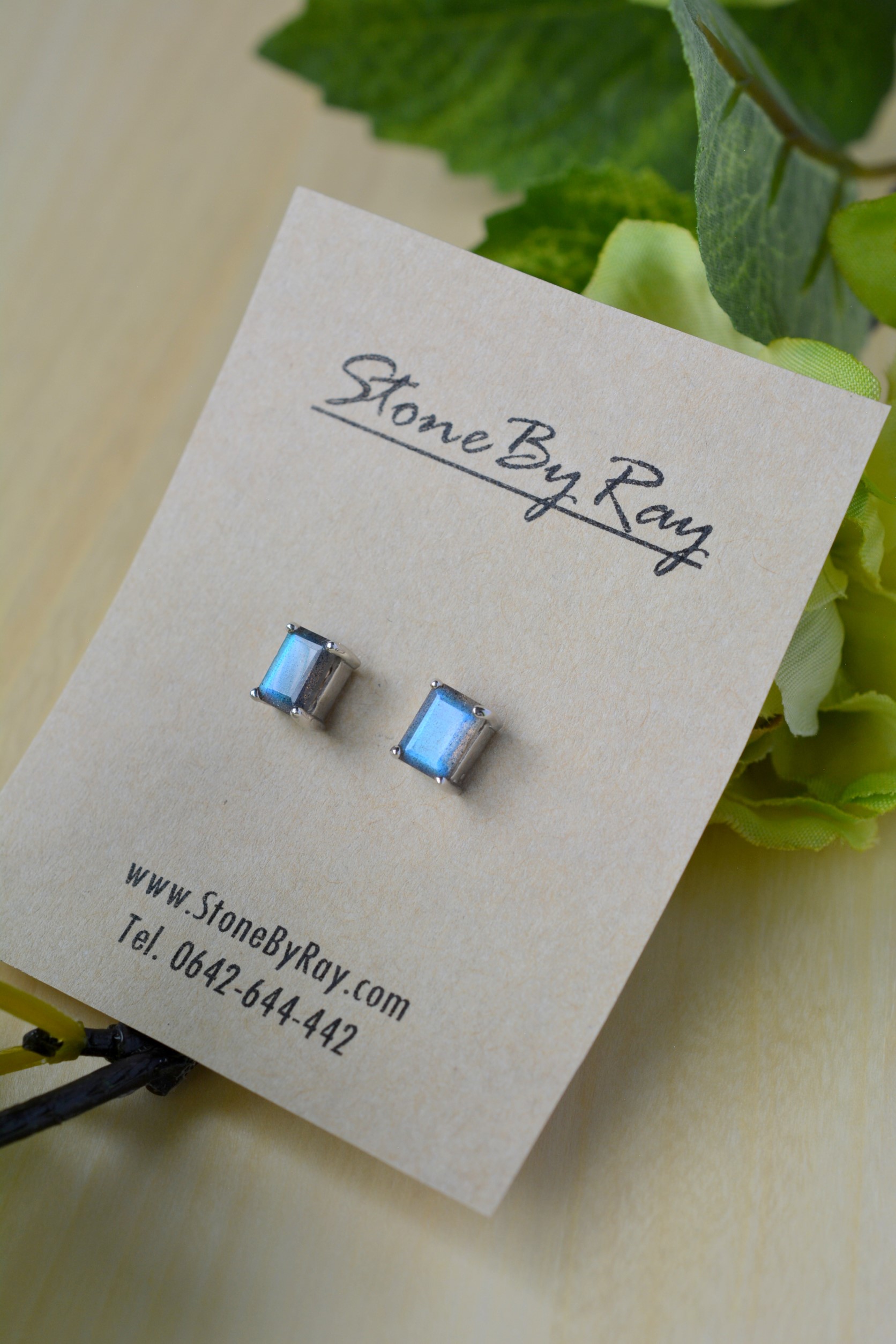 ต่างหูเงินหินลาบราโดไลท์(Labradorite)