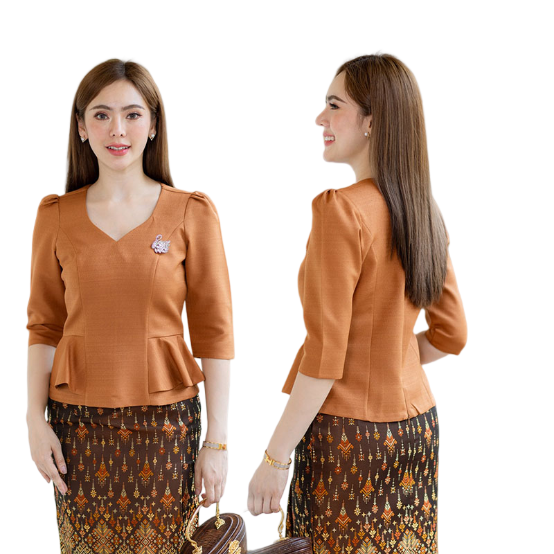 kudapy เสื้อสีฟ้า/สีม่วง/สีน้ำตาลอ่อน งานผ้าไหมฝรั่งเศสสีพื้น อัดกาวให้ทั้งตัว ทรงสวยตามแบบ การตัดเย็บเนียบ ทรงสวย ใส่สวยทุกรูปร่าง