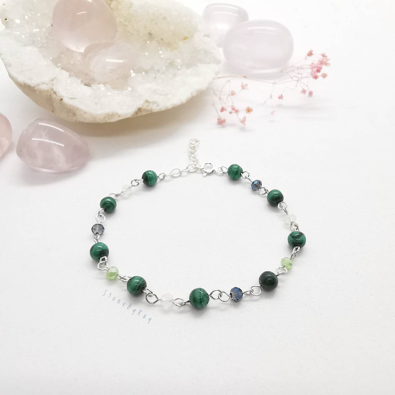 สร้อยข้อมือเงินหินมาลาไคต์(Malachite)