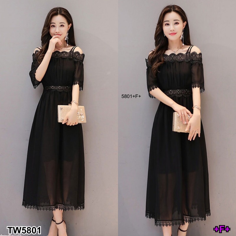 kudapy เดรสตัวยาวสีขาว ชมพู ดำ แดง เหลือง สายเดี่ยว2เส้น ดีไซน์ปาดไหล่ ผ้าชีฟอง ปาดไหล่ลูกไม้ถักทออย่างละเอียด