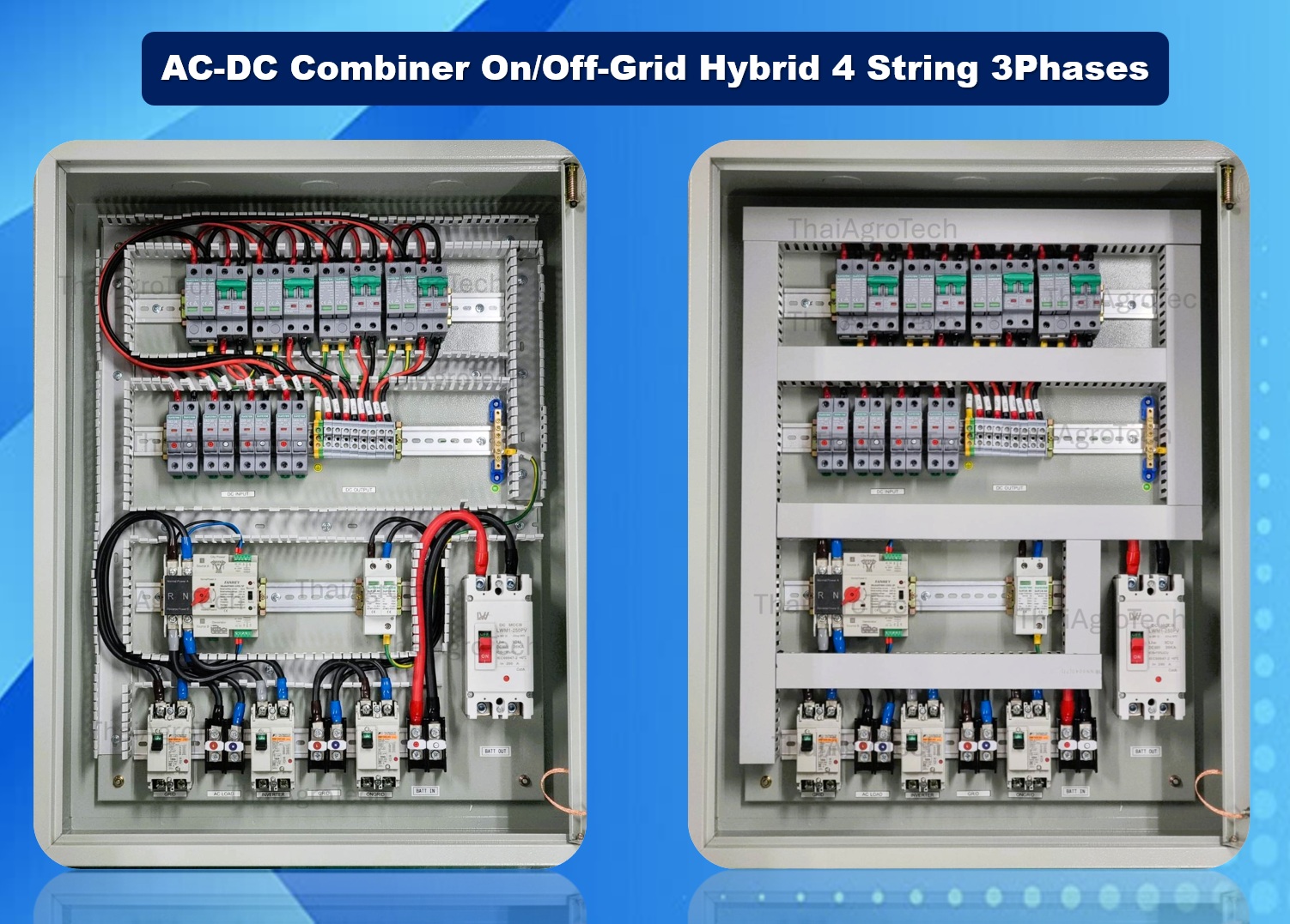 ตู้ไฟ ตู้คอมบายเนอร์ สำหรับระบบโซล่าเซลล์แบบ ออนออฟกริดไฮบริด 4สตริง 3เฟส AC-DC Combiner On/Off-Grid Hybrid 4 String 3Phases
