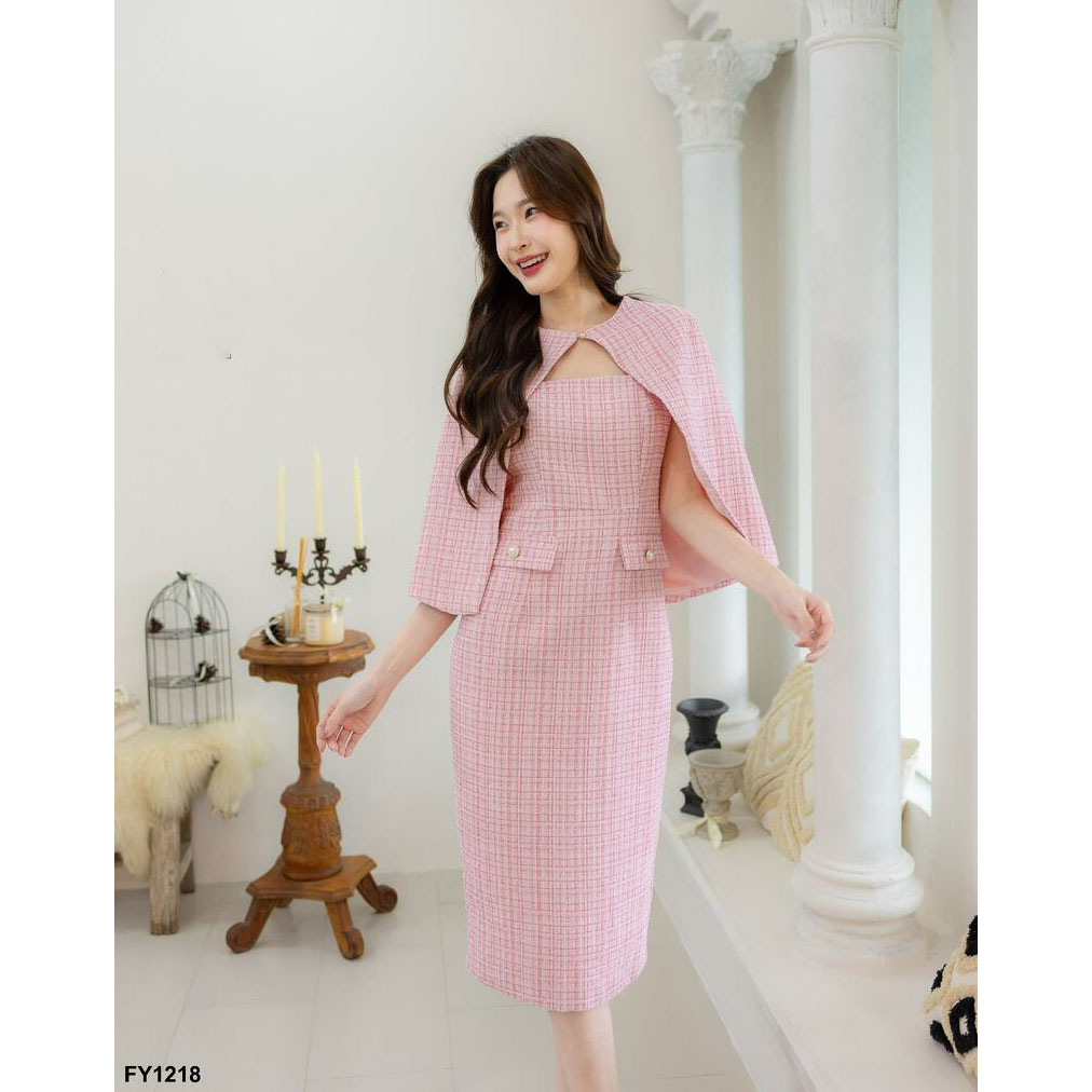 kudapy เดรสสั้น ผ้าทวิต ออกงานพร้อมเสื้อคลุมไหล่ ใส่สวย ดูดี