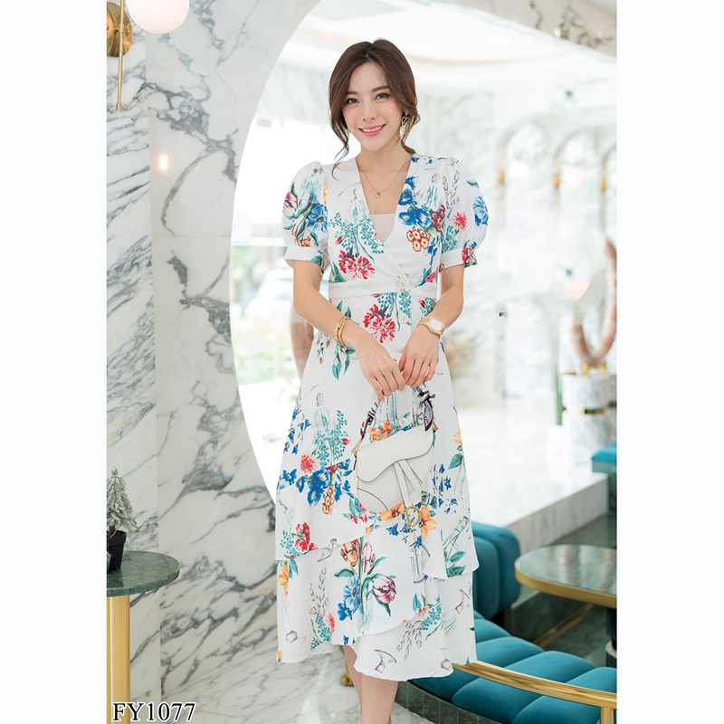 kudapy เดรสยาวสีชมพู/สีขาว ป้ายหน้าหางปลาสวยดูดีใส่สบายมากๆ