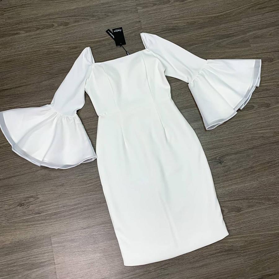 kudapy เดรสทรงสูทแขนยาวสีขาว ,สีชมพู แขนกระดิ่งแต่งระบายทรงสวย ใส่ออกงานปังมาก