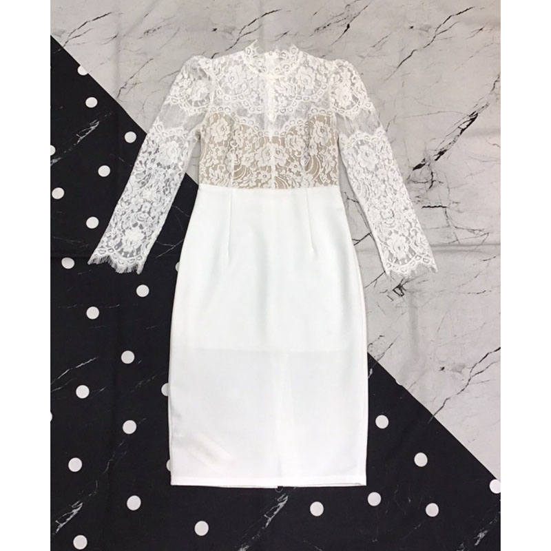 kudapy เดรสสั้นสีขาว ลูกไม้ออกงาน เดรสทรงเข้ารูป แขนยาว แนวเรียบหรู สวย ดูดี ใส่เป็น ชุดราตรี ชุดออกงาน ชุดไปงานแต่งงาน กลางวัน กลางคืน