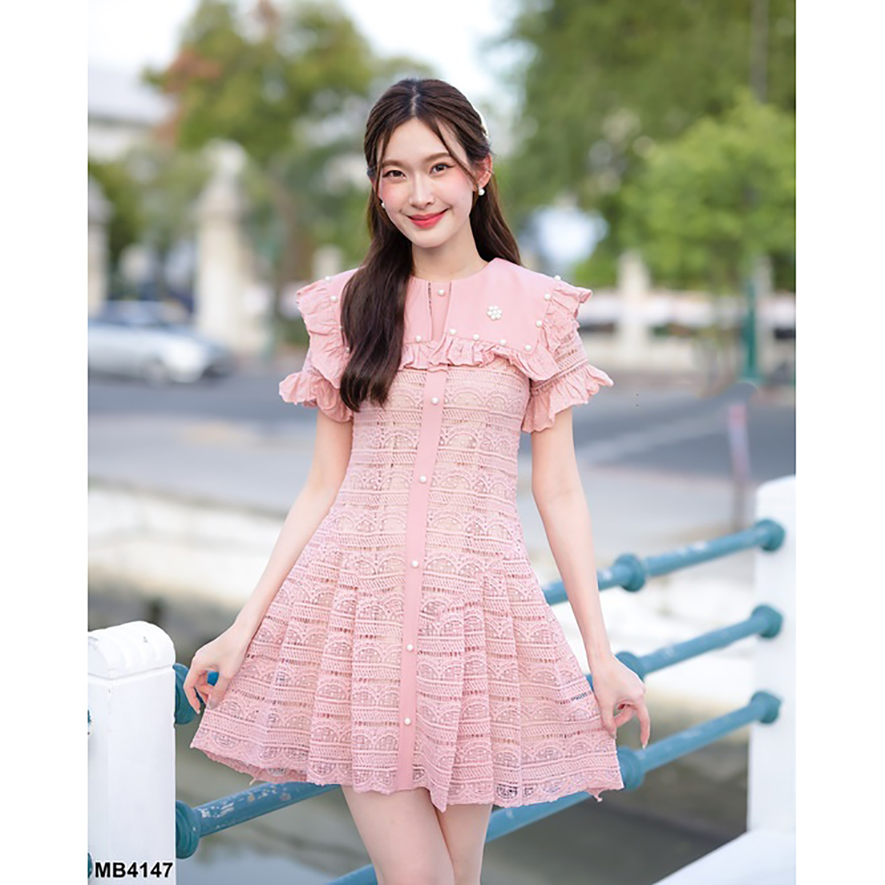 kudapy เดรสสั้นลูกไม้คอปกกะลาสี