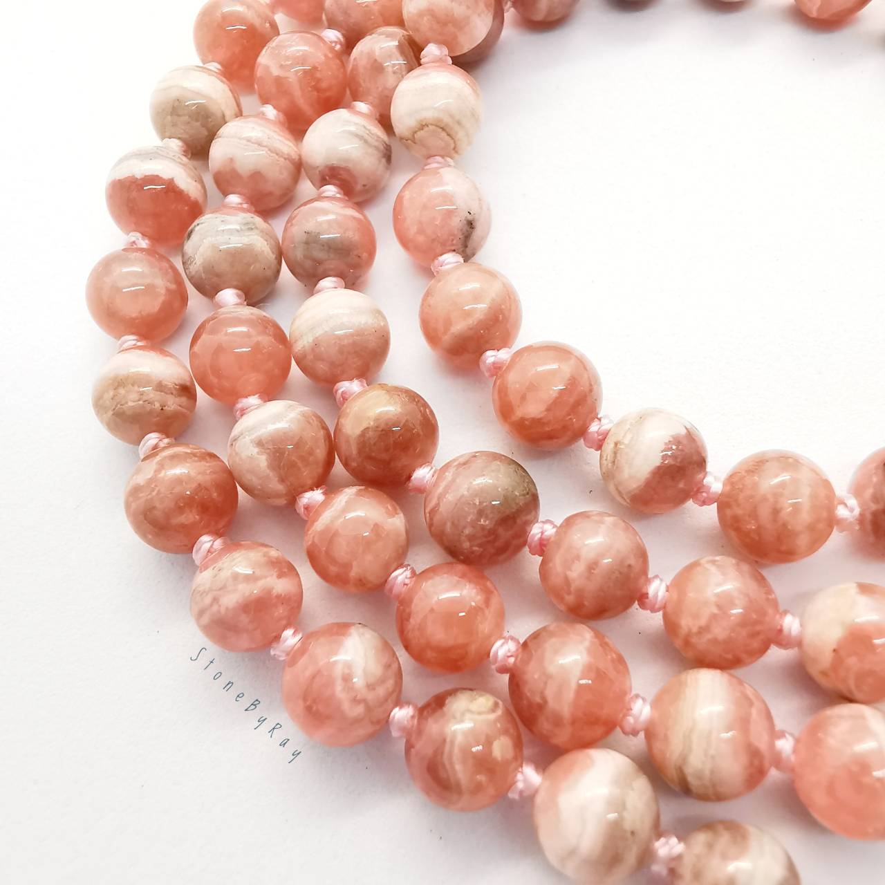 สร้อยคอปะคำ108หินโรโดโครไซต์ Rhodochrosite