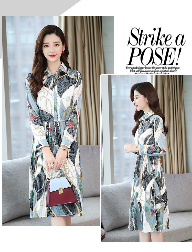 ชุดเดรสผ้าโพลีเอสเตอร์ผสม ผ้าเนื้อดีนิ่ม พิมพ์ลายตามแบบโทนสีเทา