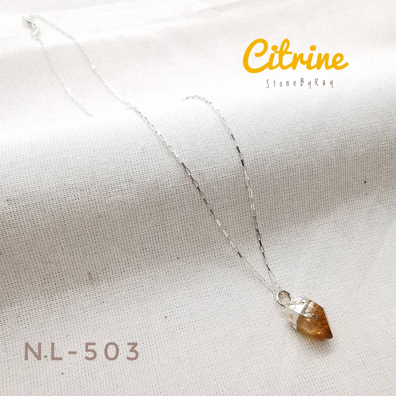 สร้อยคอเงินจี้หินซิทรินผลึกธรรมชาติ Citrine