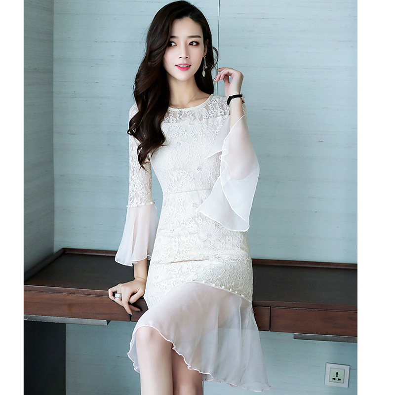 kudapy เดรสสั้นสีครีมเบจ ผ้าลูกไม้ เข้ารูป แนวเรียบหรู สวยหวาน ดูดี ใส่ไปงานแต่งงานเช้า ใส่ออกงาน