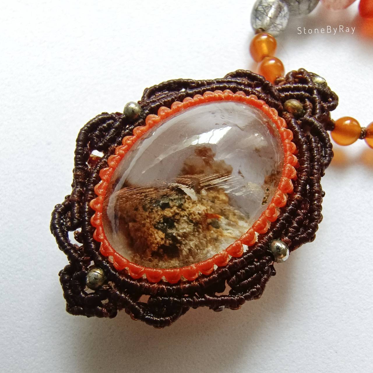 สร้อยคอเชือกถักจี้หินโป่งข่าม Lodolite Quartz