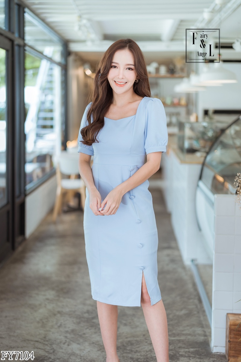 kudapy เดรสสั้นสีกรม,ชมพู ใส่ทำงานแต่งกระดุมสวยดูดี