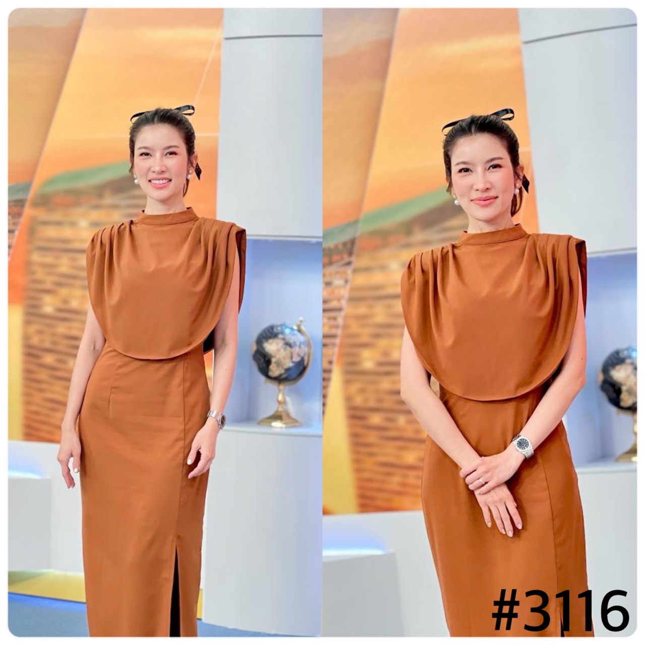 kudapy ชุดราตรีออกงาน สายเดี่ยวเข้ารูป ส่เสื้อคลุมชายโค้ง เนื้อผ้าชีฟองหนา