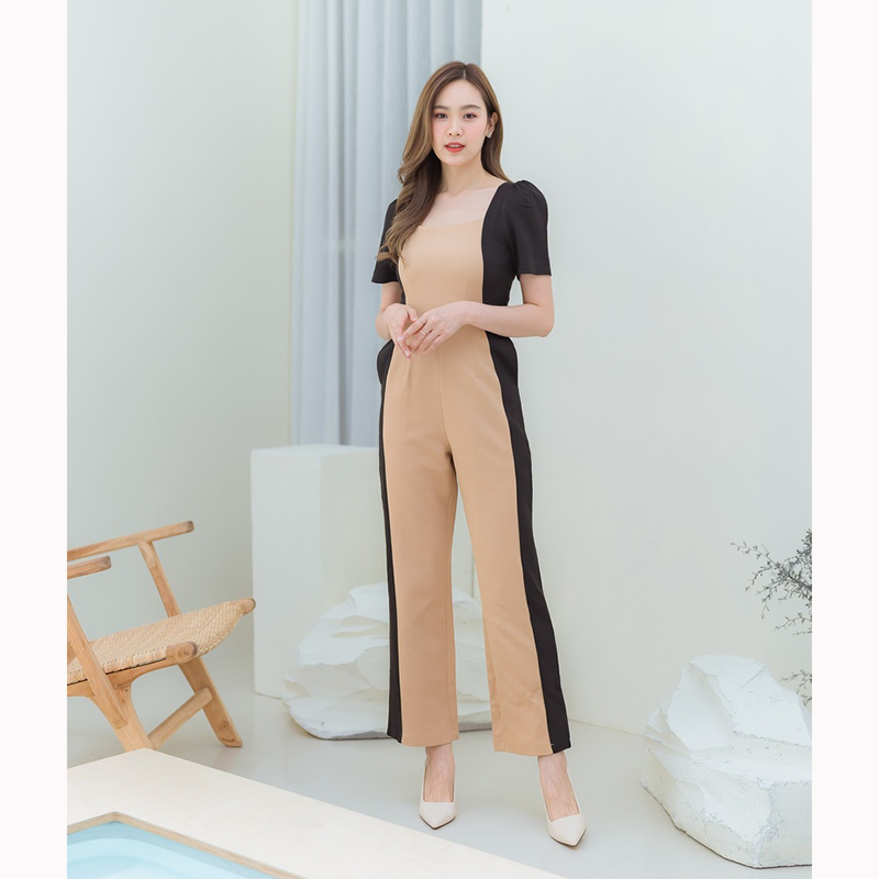 kudapy จั้มขายาวแขนสั้นสีครีม/สีม่วง เนื้อผ้าดี ใส่สบายตัว