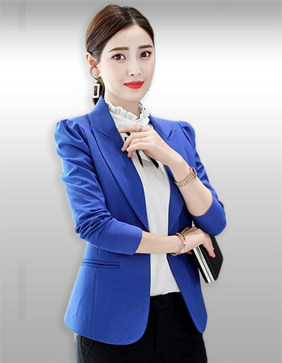 เสื้อสูทผู้หญิงแขนยาวสีน้ำเงิน แบบเรียบหรู S,M