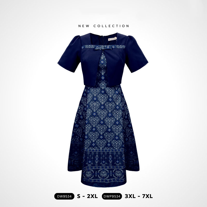 kudapy เดรสคอกลมแต่งโบว์เอวลายผ้าไทย
