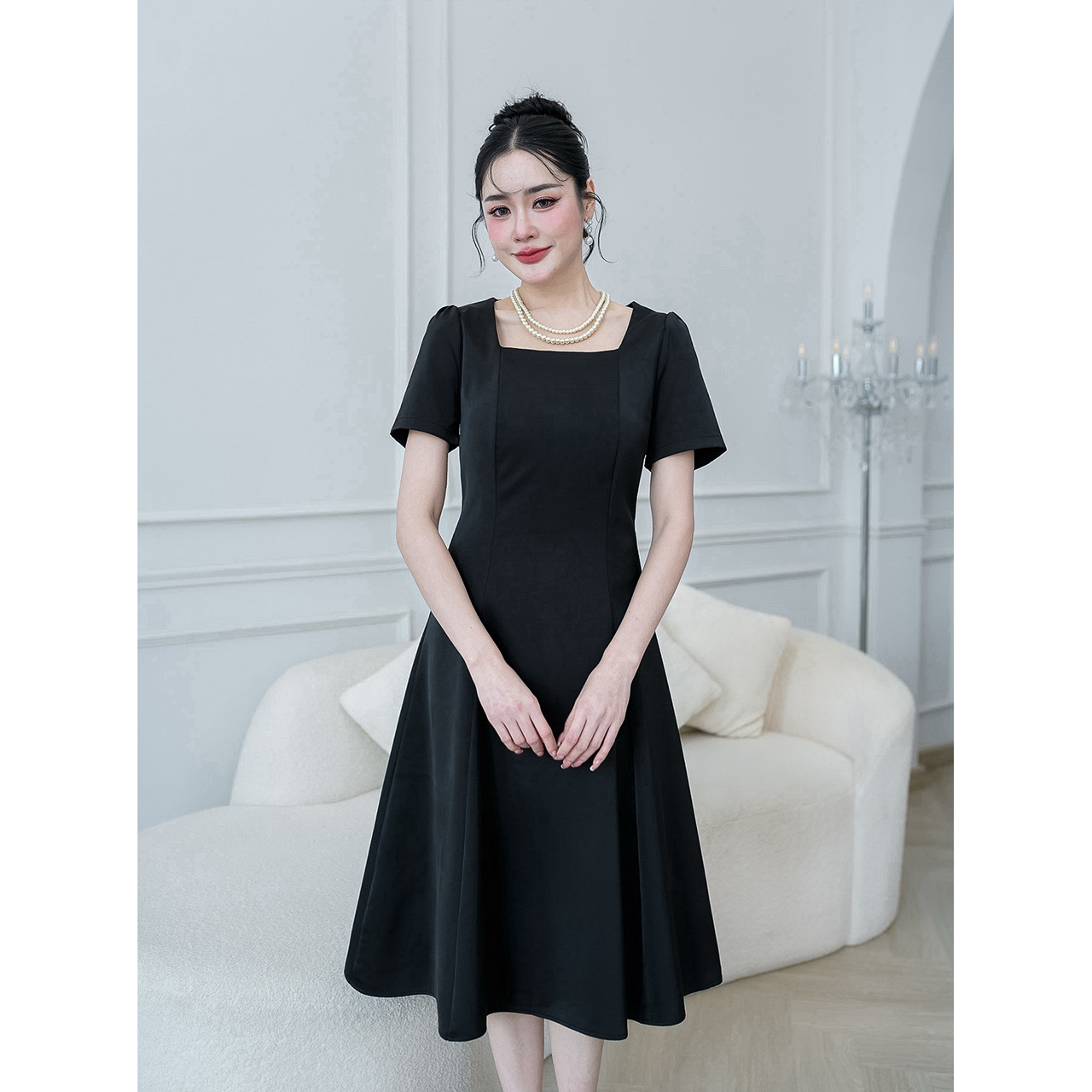 kudapy เดรสผ้าพื้นเรียบ ทรงสวยสุภาพ งานผ้านิ่มใส่สบาย ดีไซน์ทรงสวยแบบเรียบๆดูผู้ดี