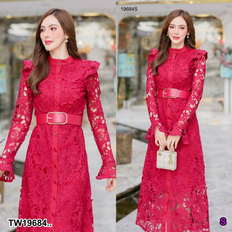 kudapy Maxi เดรสยาวสีขาว/สีดำ/สีแดง ผ้าลูกไม้ พร้อมเข็มขัด ใส่แล้วไม่ร้อน โทนสีใส่ง่าย ดีไซน์สวย