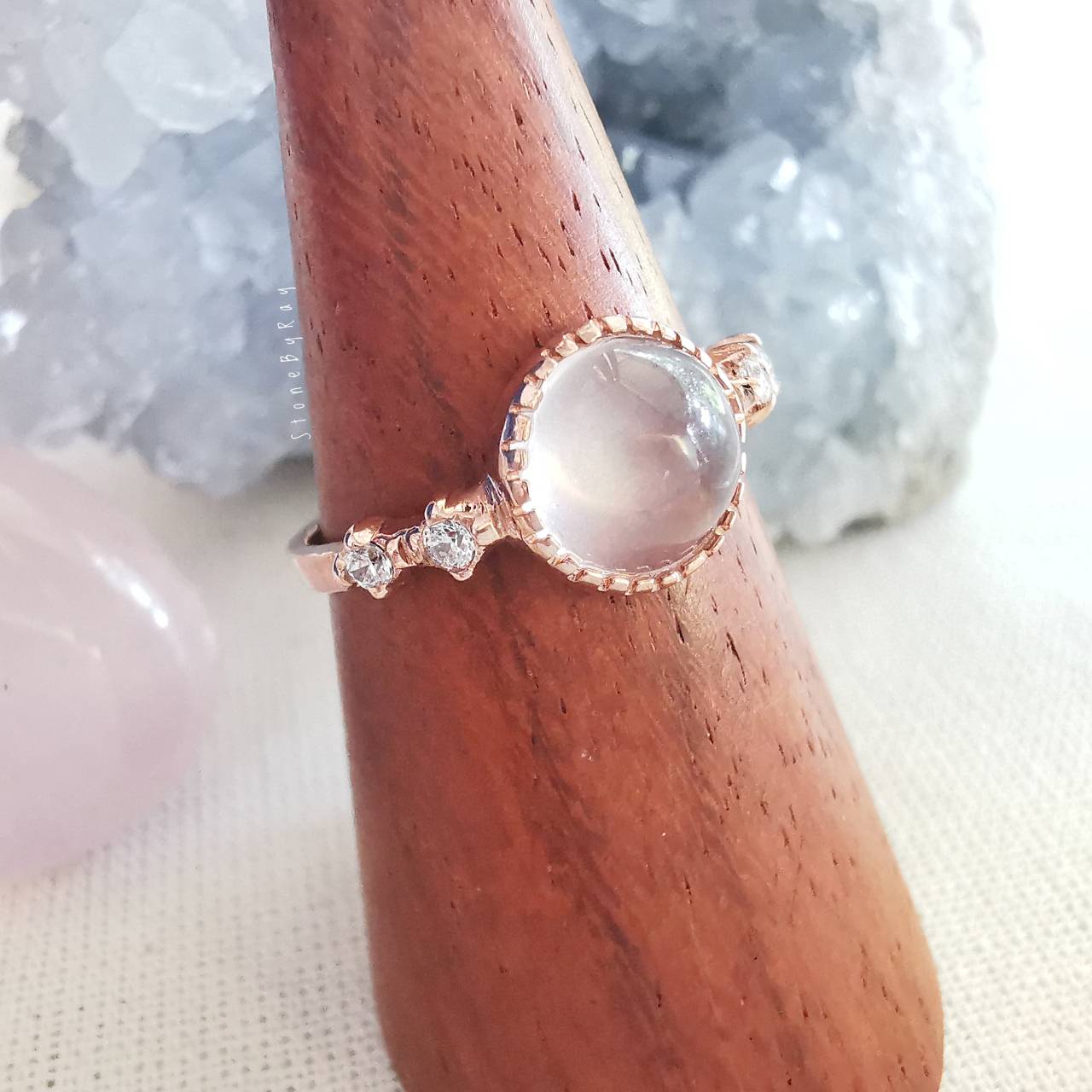 แหวนเงินหินโรสควอตซ์และอความารีน Rose Quartz+Aquamarine