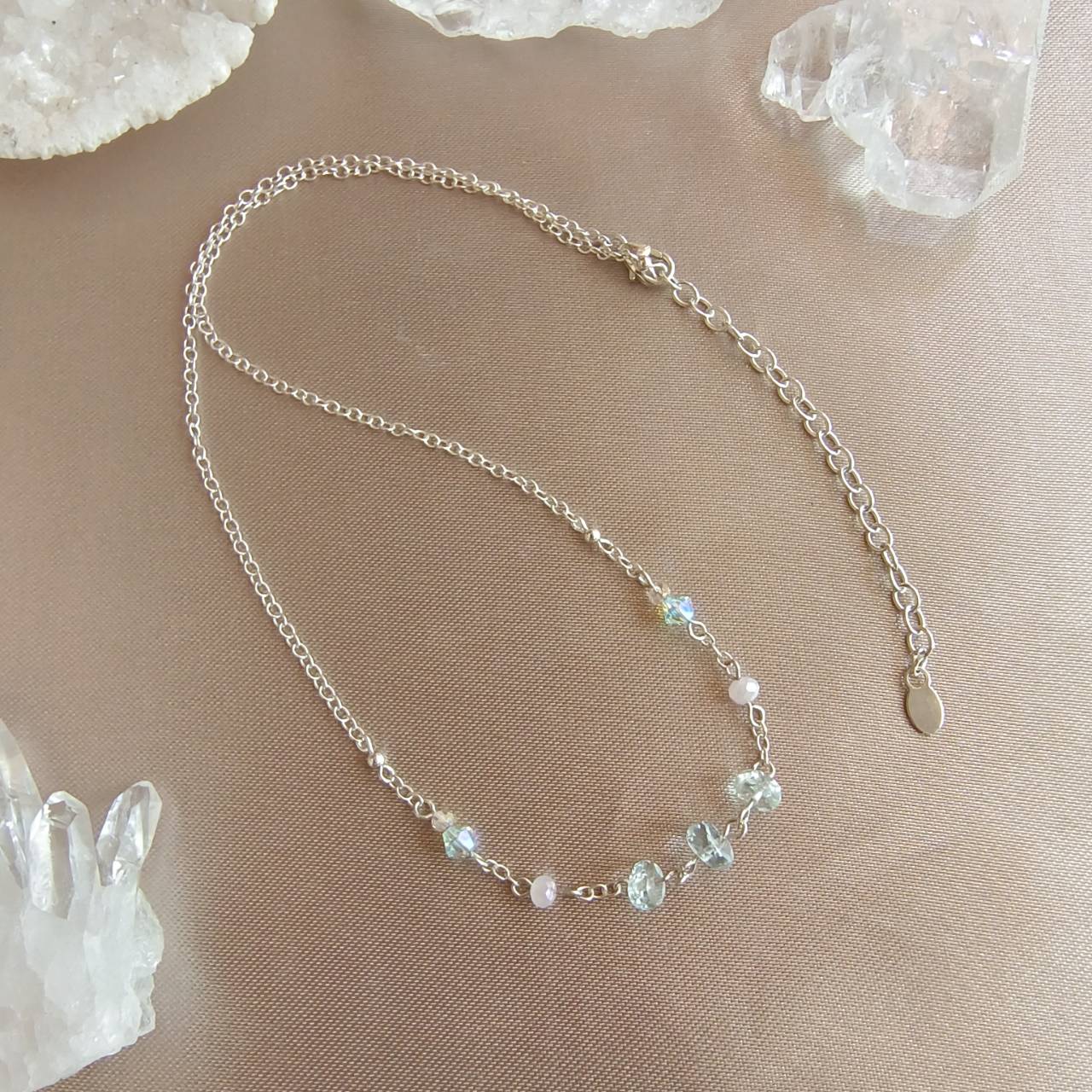 สร้อยคอเงินหินอความารีนเจียรเหลี่ยม Aquamarine