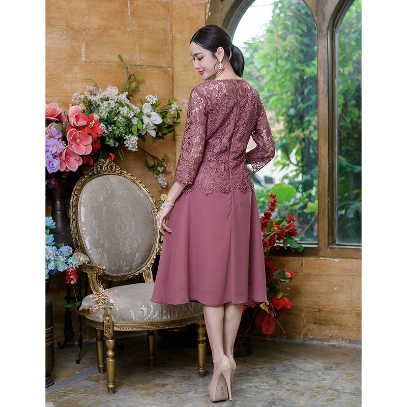 kudapy เดรสสั้นลูกไม้ไปงานสีฟ้าคราม/สีดำ/สีชมพู/สีกะปิ คอกลม แขนสามส่วน เดรสแต่งชีฟอง มีซับใน ทรงสวยมากค่ะ