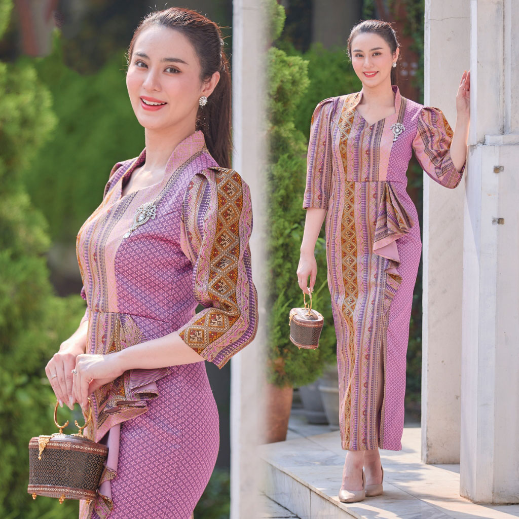 kudapy เดรสงามวิไล ผ้าไทย ชุดเดรส ยกดอกพิกุล ชุดออกงาน ทำงาน ปาตี้ งานเลี้ยง