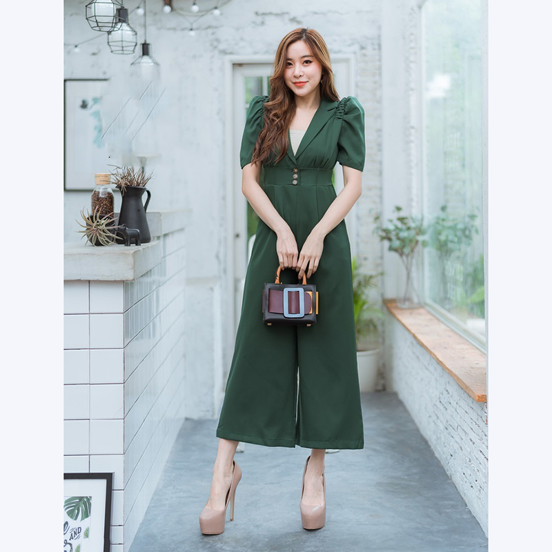 kudapy จั๊มสูทขายาวสีฟ้า,ชมพู,เขียว คอปกใส่แล้วสวยดูดีน่ารักมากๆ