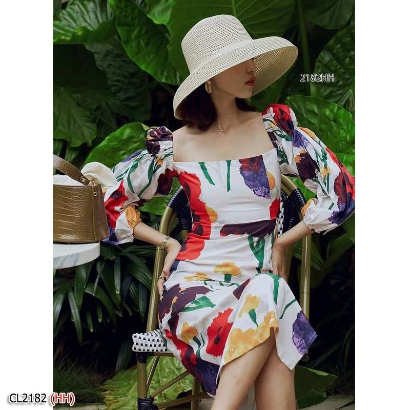 kudapy เดรสยาวสีขาว/สีแดง/สีกรม ผ้าพิมพ์ลายดอกไม้ ผ้าญี่ปุ่นเนื้อผ้าหนากำลังดีใส่เย็นสบาย ลื่นๆ