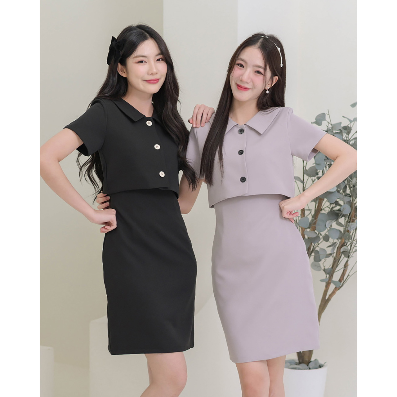 kudapy เดรสแขนสั้นคอปก ตัวเสื้อกระดุมปลดได้จริง คลาสสิกสไตล์มินิมอล ผ้าเนื้อไม่หนาไม่บาง เป็นผ้าเนื้อนิ่มใส่สบาย มีซับในทั้งตัว