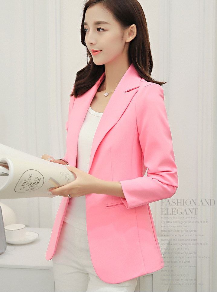 เสื้อสูทผู้หญิงแขนยาวสีชมพูพาสเทลสวยหวาน S