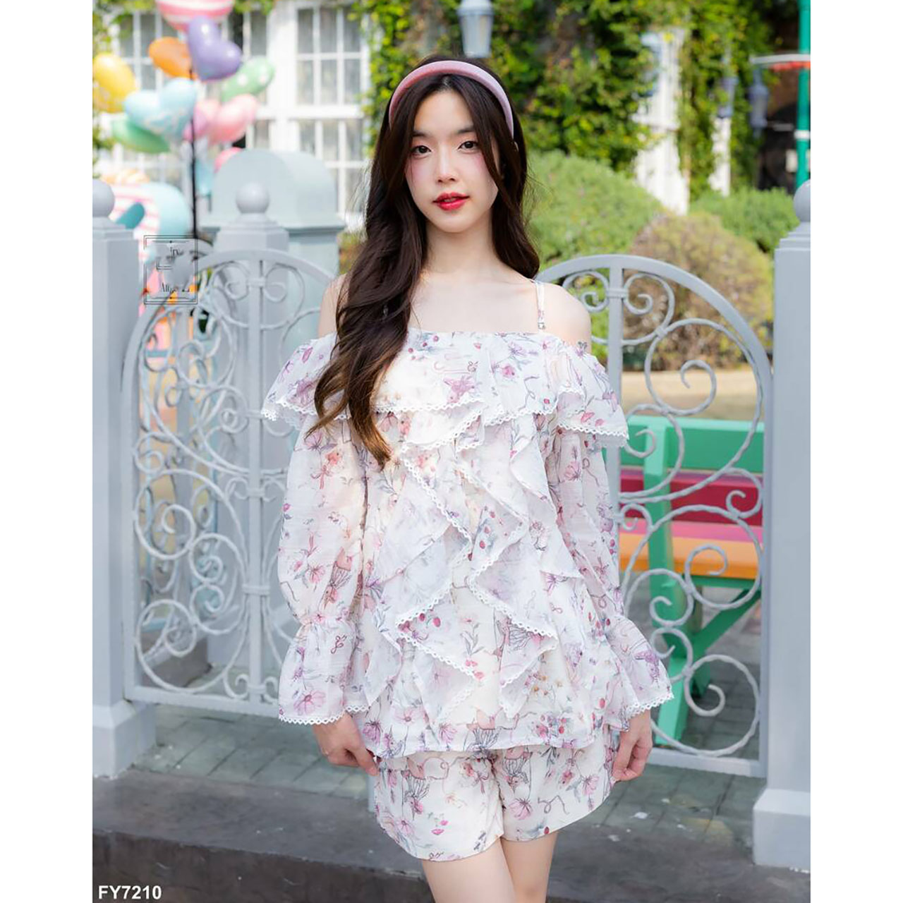 kudapy ชุดเซ็ทสีครีม อกระบายลายกระรอก
