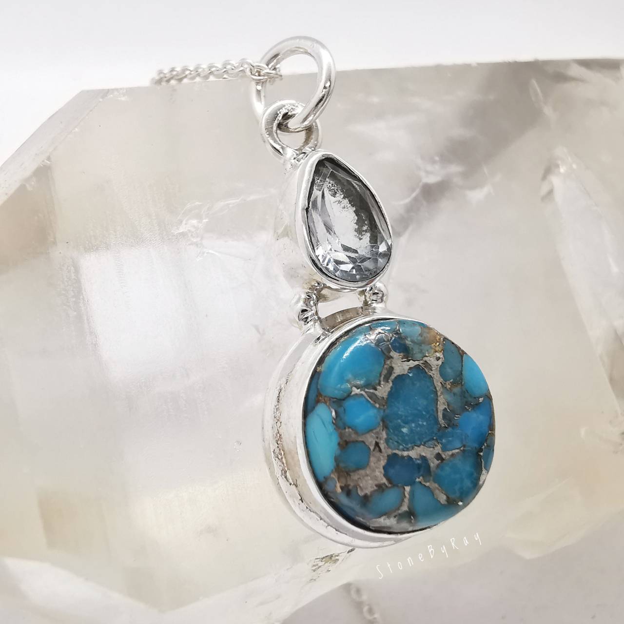 สร้อยคอเงินจี้หินเทอร์ควอยส์กับโทพาส Turquoise+Topaz