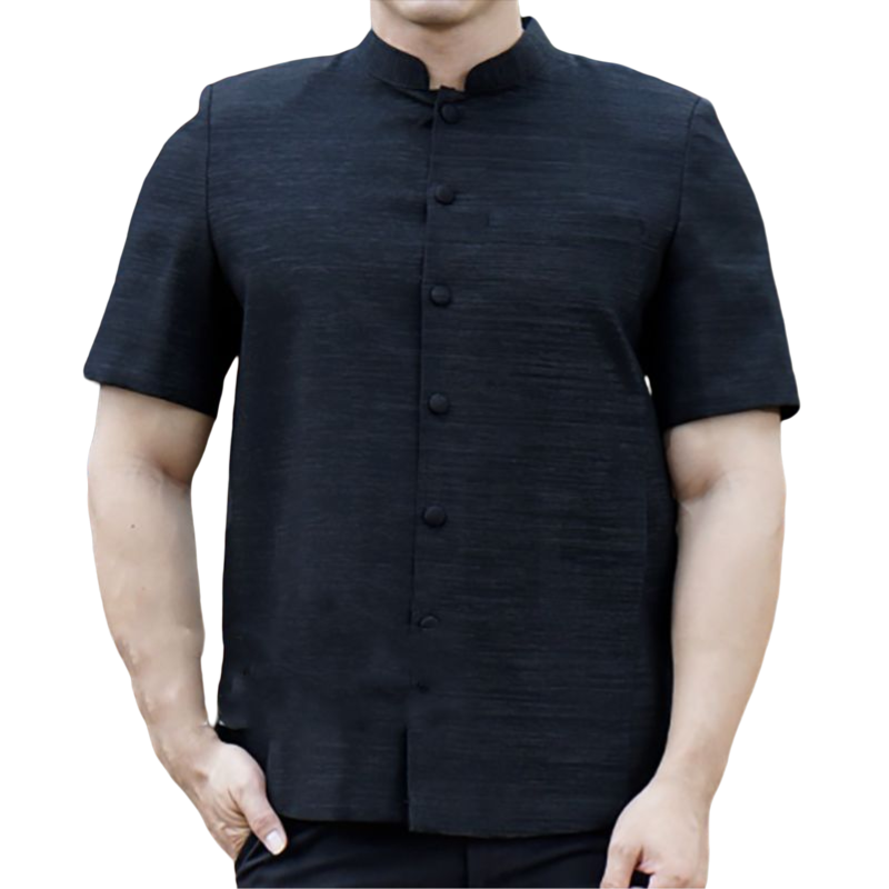 kudapy เสื้อผ้าไหมคอพระราชทาน คอจีนสีดำ ,สีเทา,สีเขียวพาสเทล,สีฟ้าอมเขียว เสื้อผ้าไทยผู้ชาย คอเชิ้ต