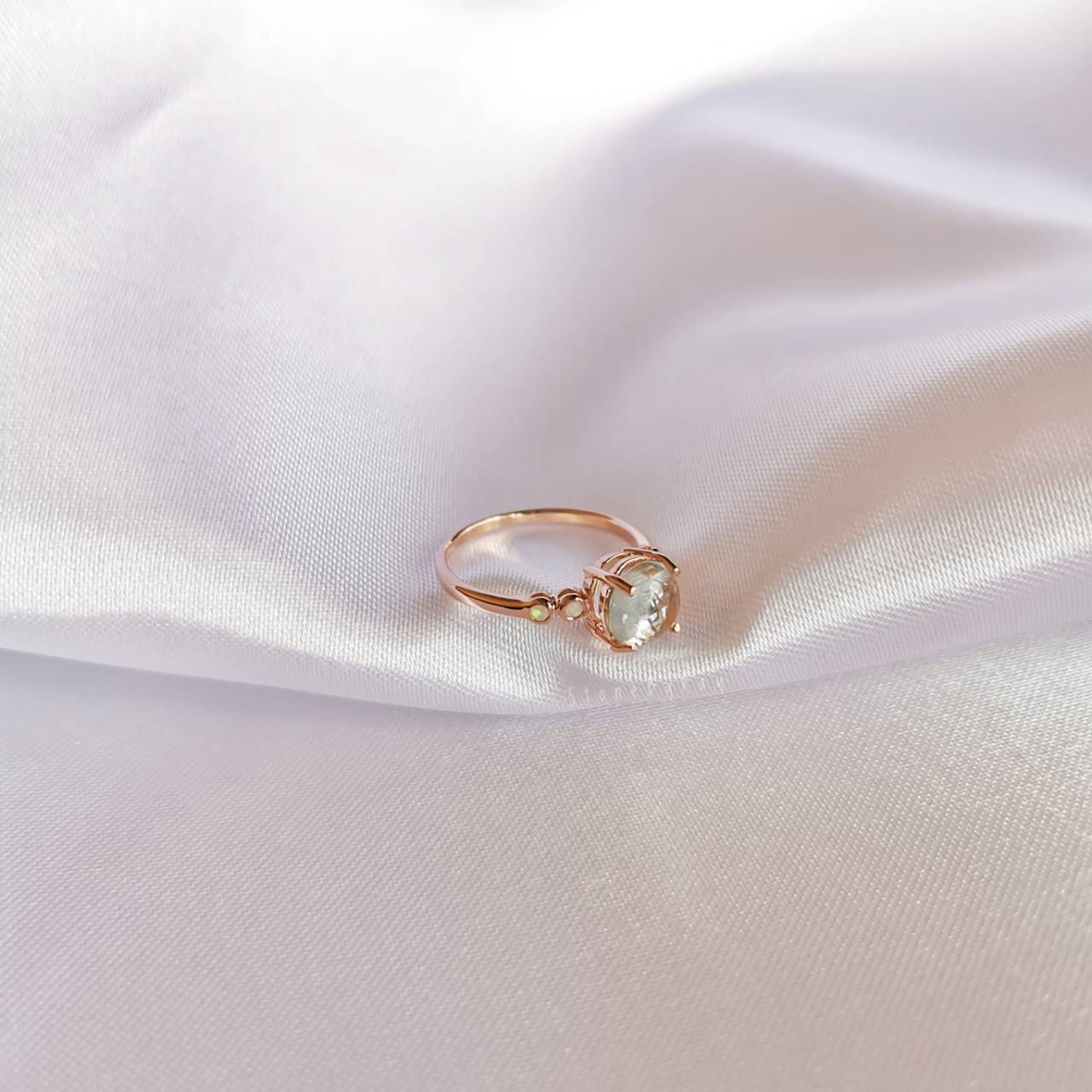 แหวนเงินชุบพิ้งโกลด์พลอยอความารีน+พลอยโอปอล Aquamarine+Opal