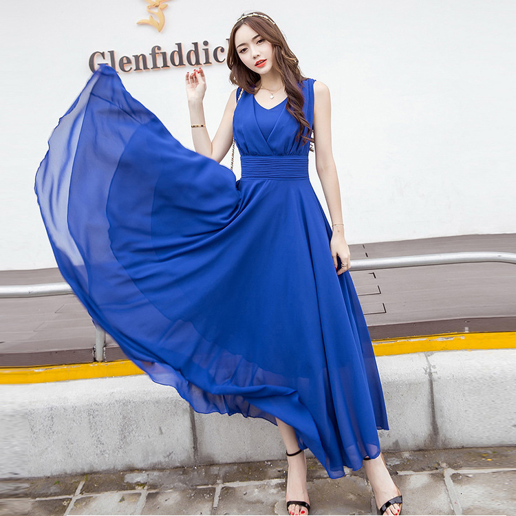 kudapy แม็กซี่เดรสยาวคอวีสีชมพูโอรส/สีม่วง/สีขาว/สีเขียวเข้ม/สีน้ำเงินสด เดรสยาวแขนกุด ผ้าชีฟองทิ้งตัว พริ้วมากค่ะรุ่นนี้ใส่ไปทะเล ไปงานได้น้าา