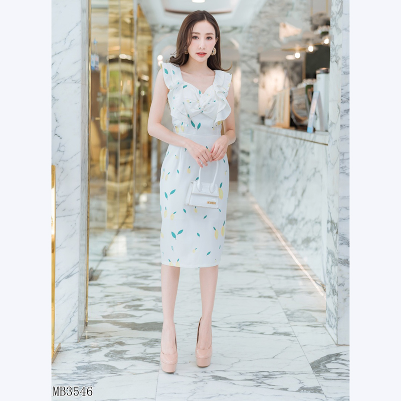 kudapy เดรสสั้นสีขาว แขนกุดทรงโบว์ดด๊สุภาพเรียบร้อยใส่่สบายตัว