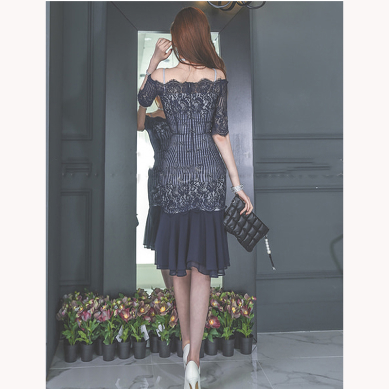 kudapy เดรสสั้นสีชมพู/สีน้ำเงิน ทรงตรงสอบ เข้ารูปช่วงเอว ชายกระโปรงระบายด้วยผ้าชีฟอง