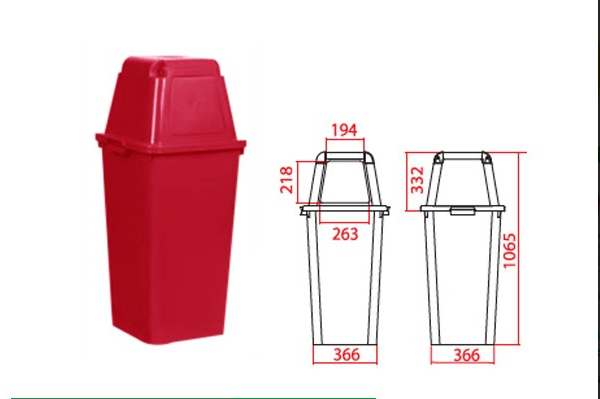 ถังขยะแยกประเภท ทรงเหลี่ยมพร้อมฝาช่องทิ้ง 120 ลิตร