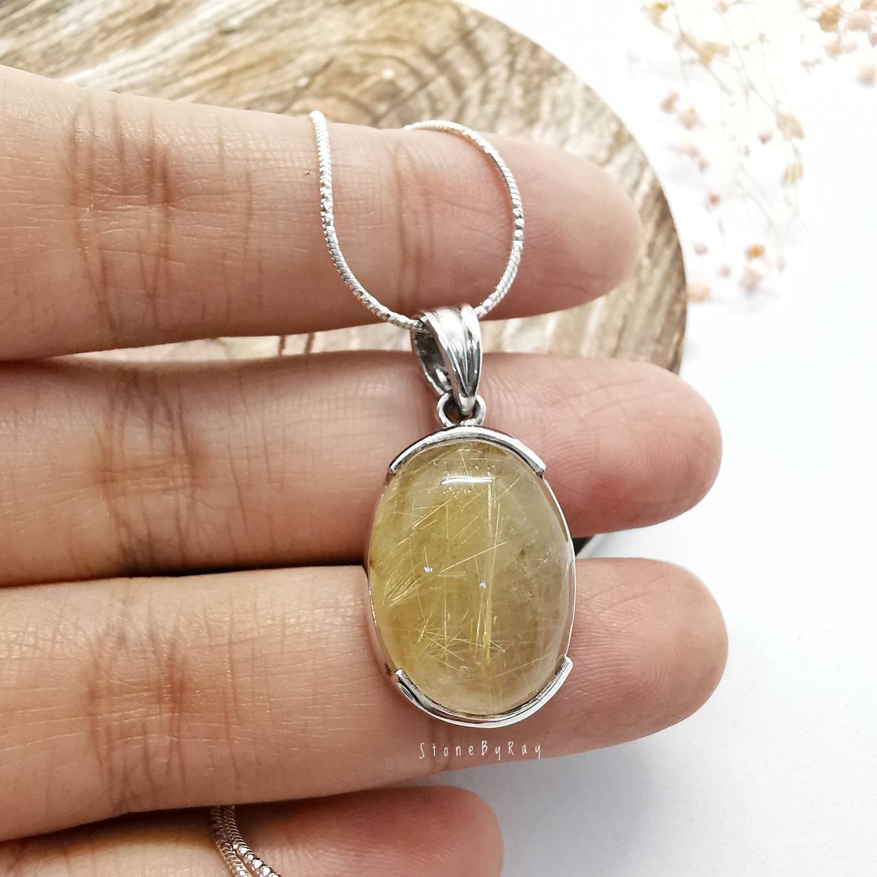 สร้อยคอเงินจี้เงินหินไหมทอง Rutilated Quartz