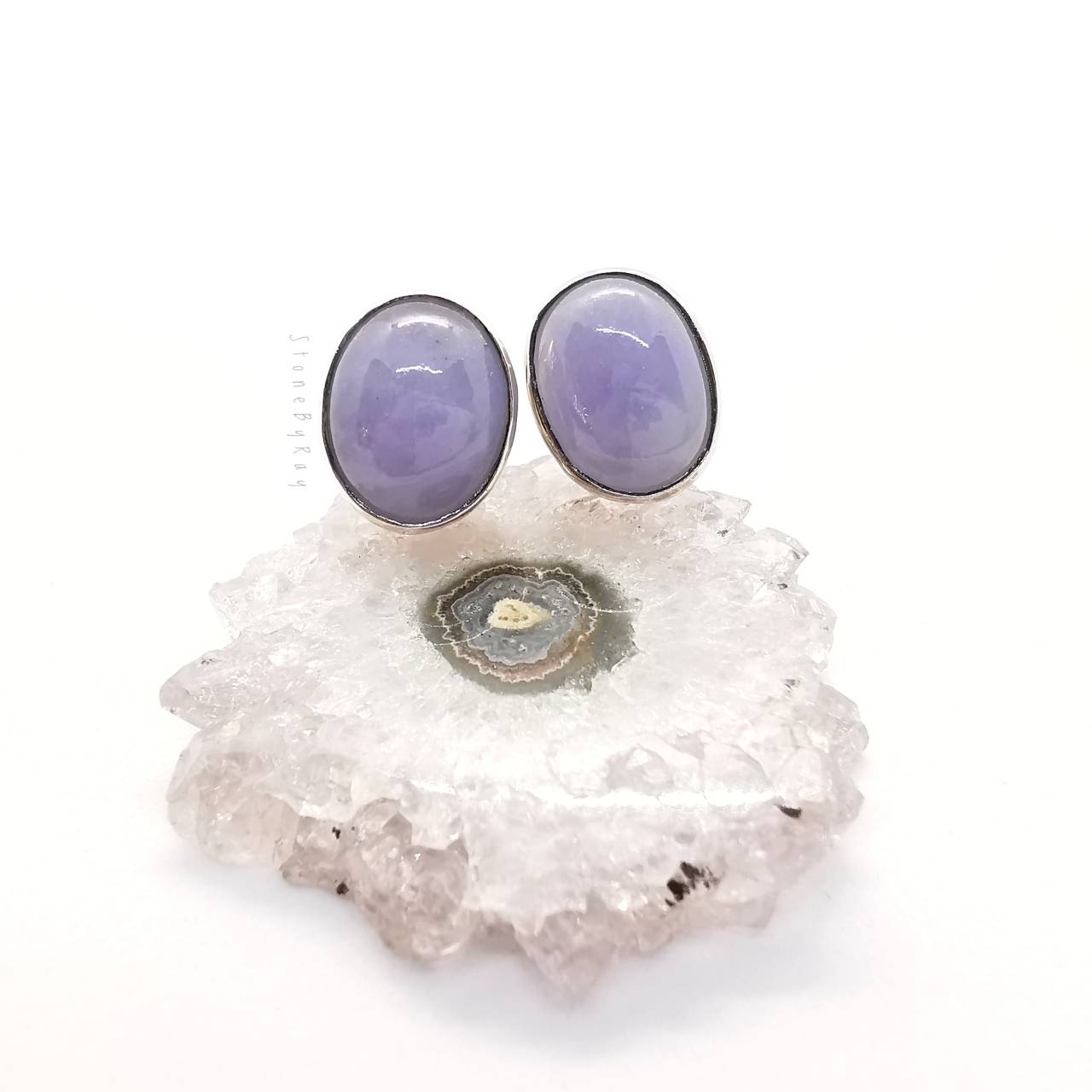 ต่างหูเงินหินหยกม่วง Lavender Jade