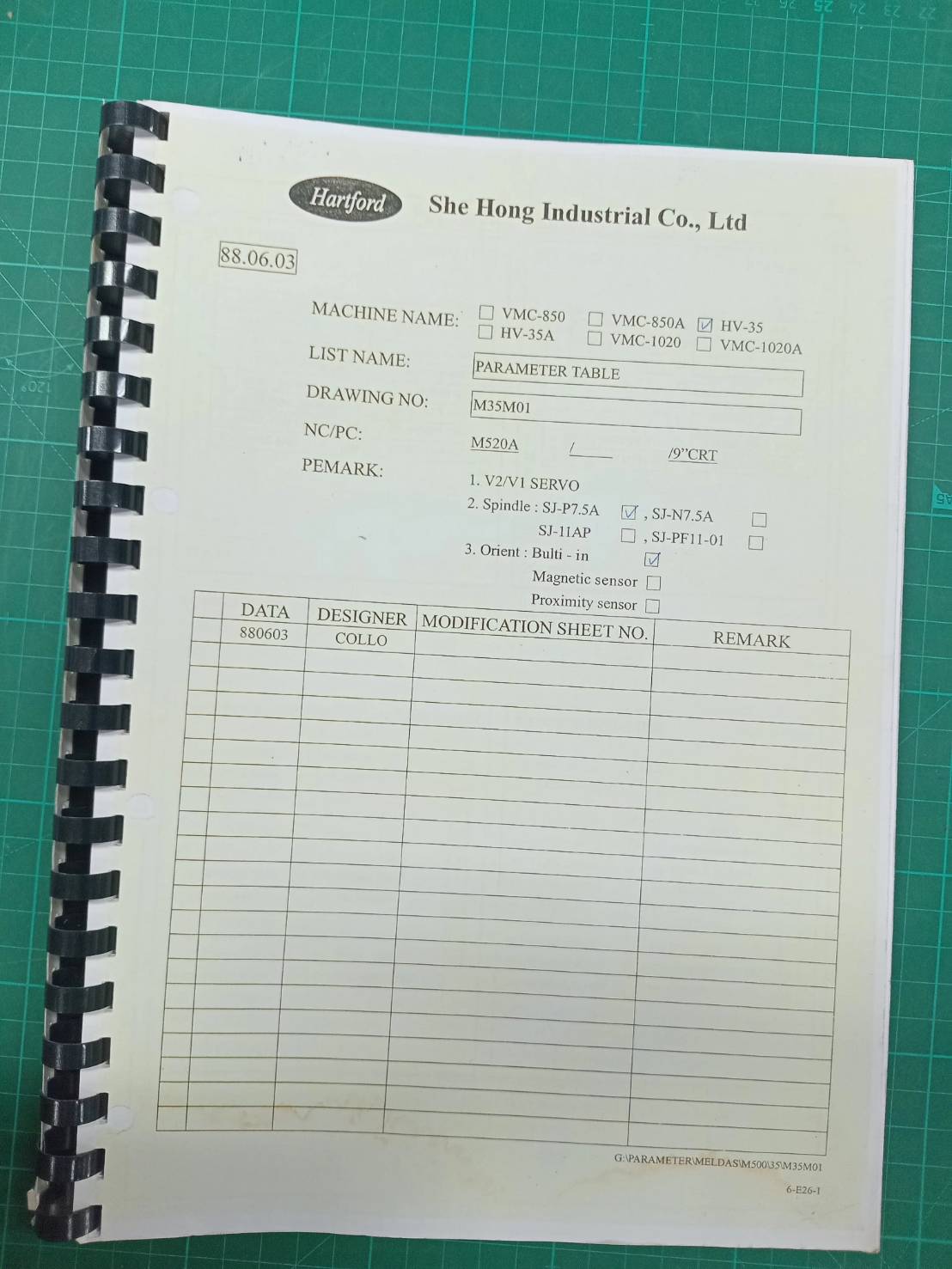 HARTFORD M520A PARAMETER TABLE LADDER DIAGRAM