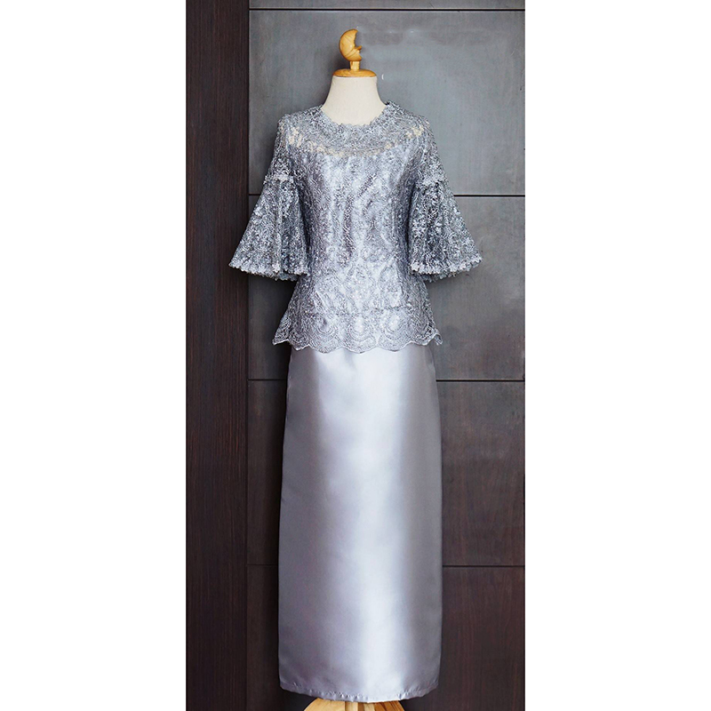 kudapy ชุดเซ็ตสีทอง สีเทาเงิน สีชมพู ออกงาน เสื้อใช้ผ้าลูกไม้อย่างดีปักลวดลายแต่งประดับด้วยเลื่อมขนาดเล็กใสๆกระทบแสงให้ประกายสวย