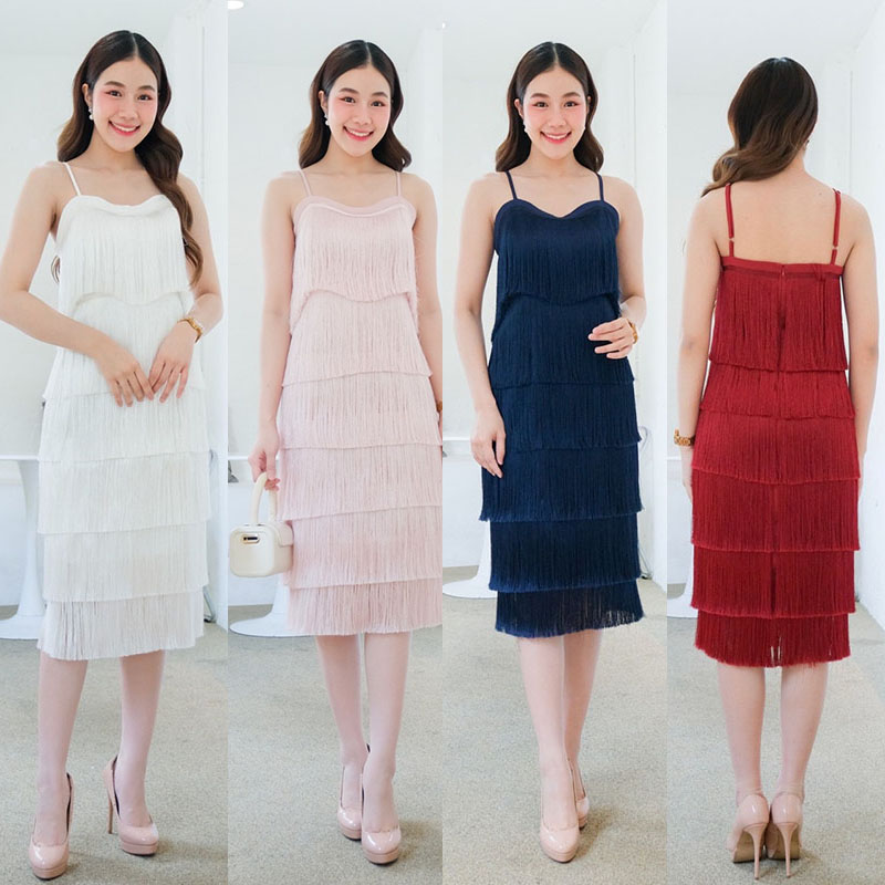 kudapy kudapy เดรสสั้นสีขาว/สีกรม/สีแดง/สีชมพู สายเดี่ยวทรงตรง ช่วงบ่าปรับไหล่ได้ เนื้อผ้าไหมญี่ปุ่น เงาลื่น ทอแน่นไม่ร่วงหลุด