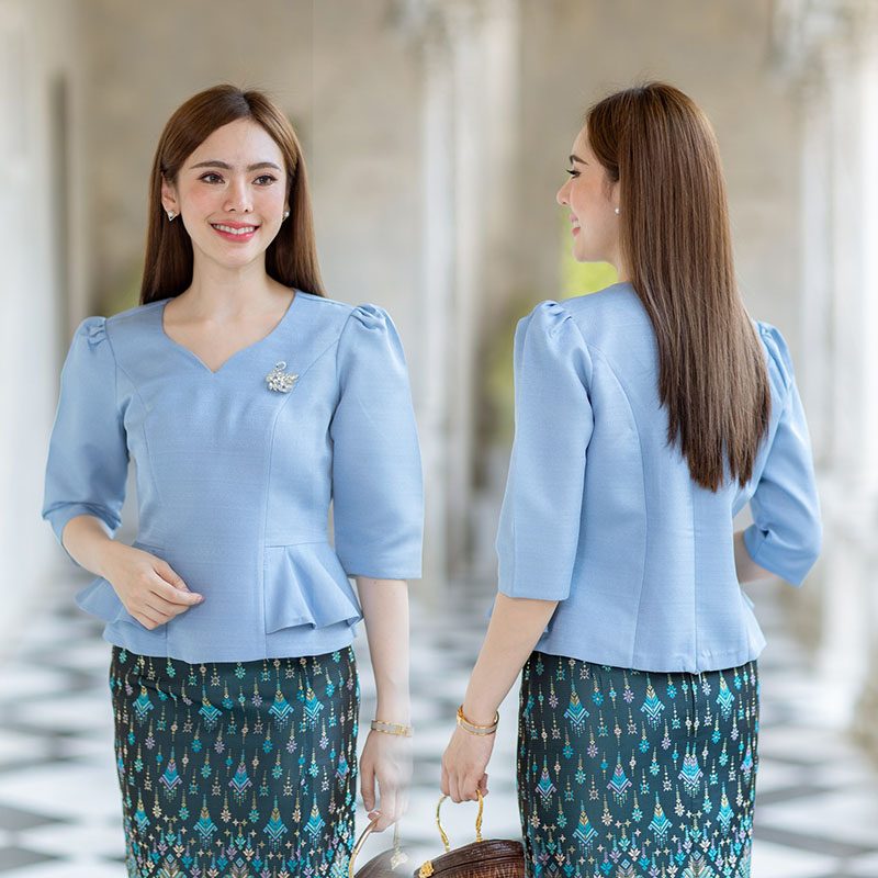 kudapy เสื้อสีฟ้า/สีม่วง/สีน้ำตาลอ่อน งานผ้าไหมฝรั่งเศสสีพื้น อัดกาวให้ทั้งตัว ทรงสวยตามแบบ การตัดเย็บเนียบ ทรงสวย ใส่สวยทุกรูปร่าง