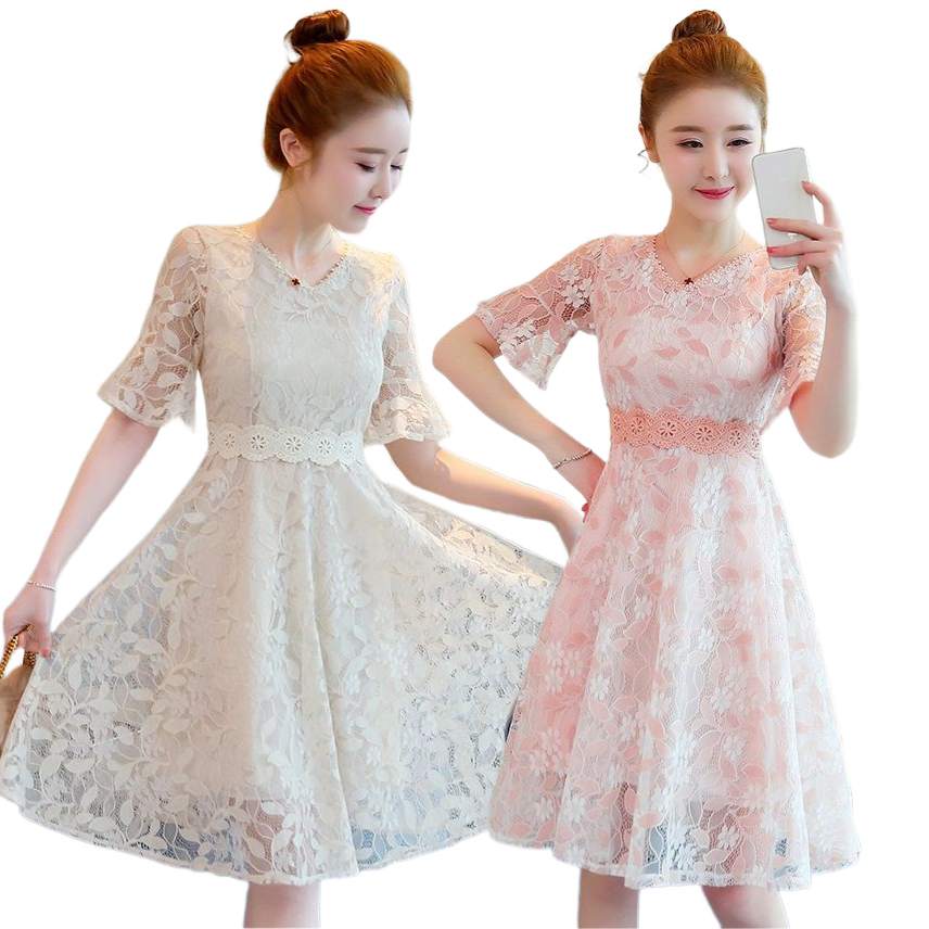 kudapy เดรสสั้นคอกลมลูกไม้สีครีม/สีชมพูพาสเทล แต่งลูกไม้คาดเอว ทรงทิ้งตัว ลายลูกไม้สวยมากค่ะ เนื้อนิ่มใส่สบาย