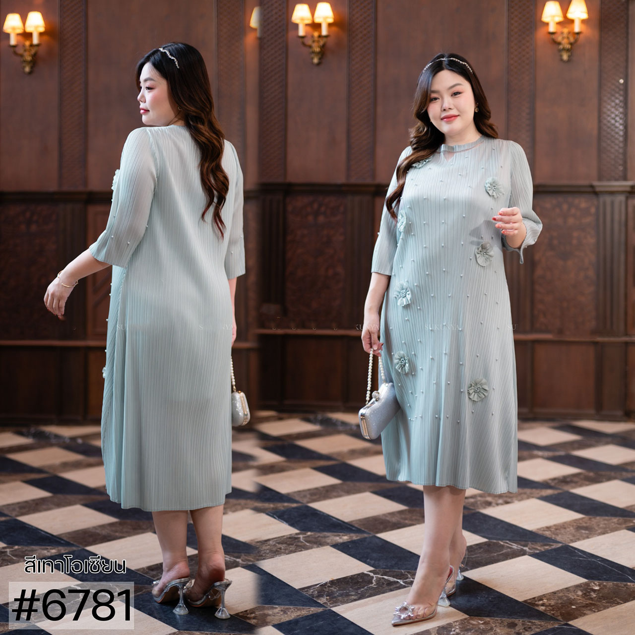 kudapy เดรสยาว อัดพลีท คอปก(พลีทไม่แตก)ตรงชุดคอตอกมุกอย่างดี