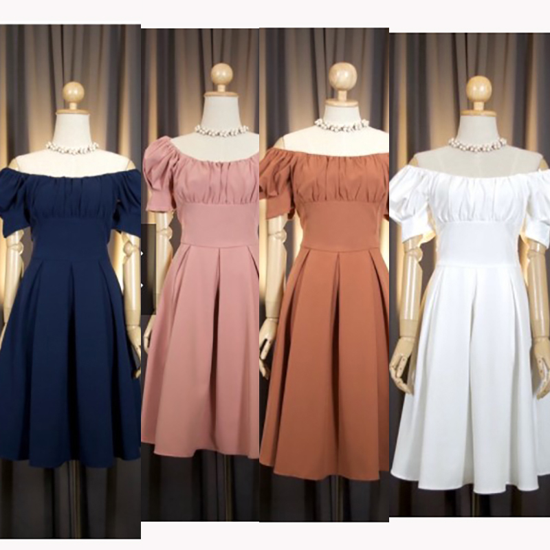 kudapy เดรสสั้นสีกรม/สีขาว/สีชาไทย/สีชมพู แขนตุ๊กตา ใส่ได้ 2 แบบ บอดี้ต่อสามช่วง ทรงเข้ารูป ช่วยให้ดูเอวเล็ก แต่งโบว์หลัง ปรับเอวคอดได้อีก