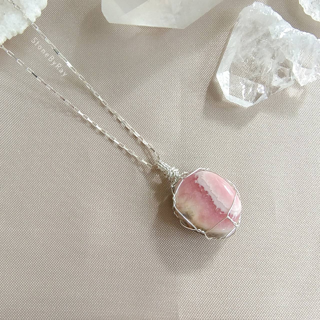 สร้อยคอเงินจี้หินโรโดโครไซต์ Rhodochrosite