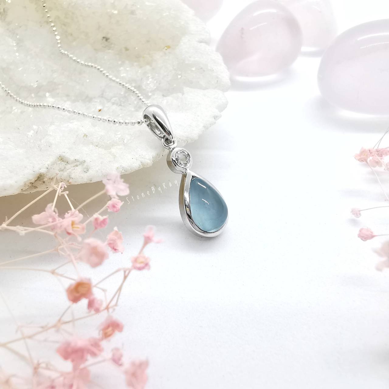 สร้อยคอเงินจี้พลอยอความารีน Aquamarine